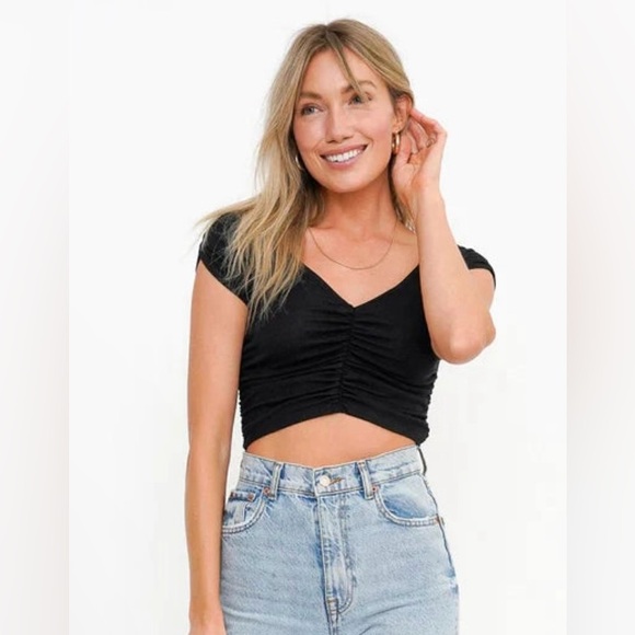 🖤 NWT! Project Social T Ruched Crop Top - Picture 1 of 6